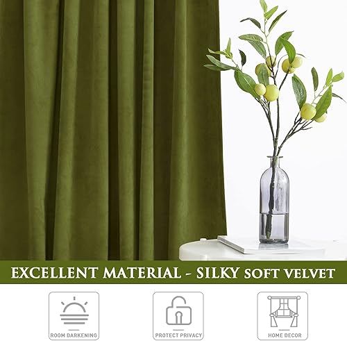 Miniatura 7 de StangH Cortinas de terciopelo verde oliva de 96 pulgadas para sala de estar, decoración de lujo para el hogar, oscurecimiento de la habitación,