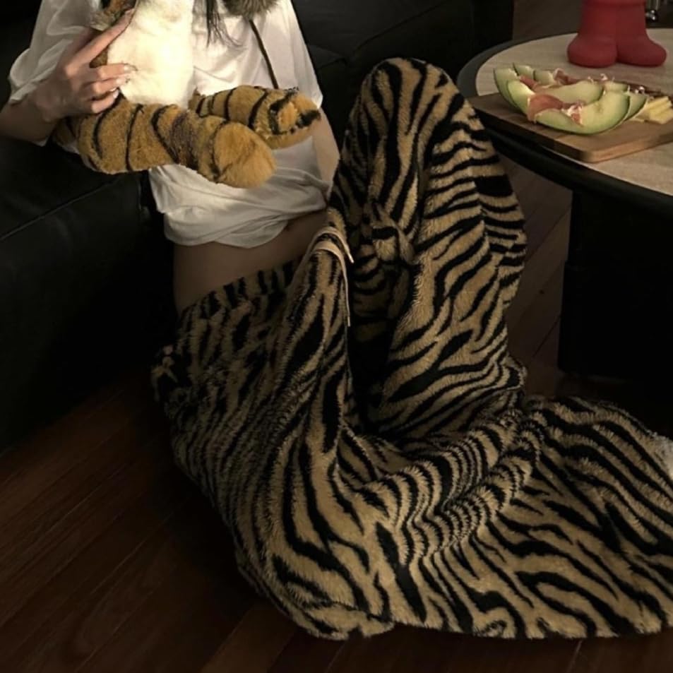 Image of Leopard Pants Women Therian Fuzzy Pajama Pants Y2k Cheetah Pants Grunge High Waisted Fluffy Pants