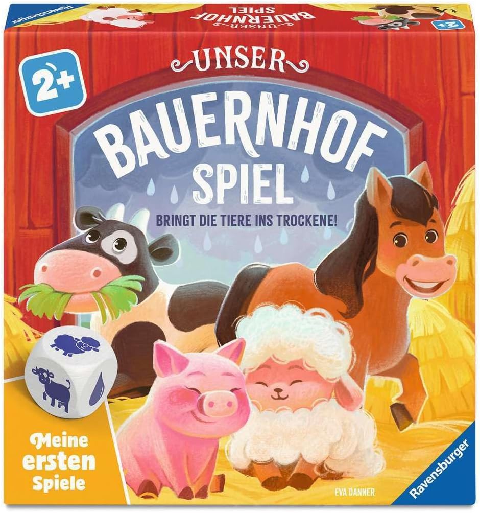 Unser Bauernhofspiel - Kinderspiel ab 2 Jahre: Bringt die Tiere ins Trockene!