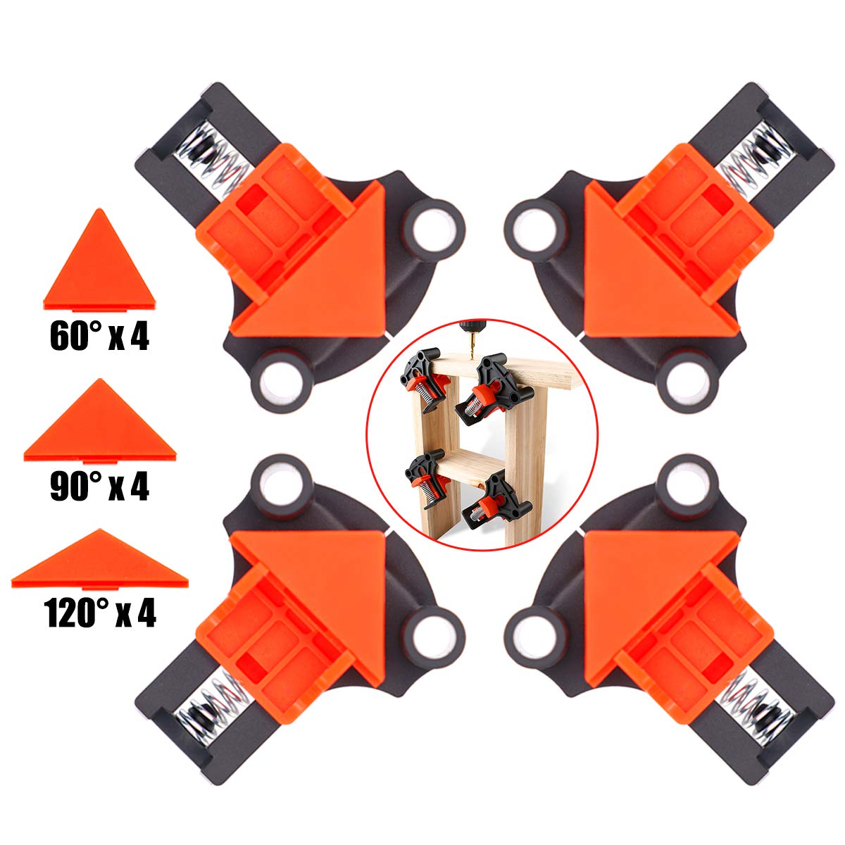 BaymyerCorner Clamp Right Angle Clamp, 90 & 60 & 120 Degree Angle Clamp - 4 PCS Adjustable Right Angle Clamp Tool for Woodworking, Welding, Drilling, Making Cabinets, Photo Framing