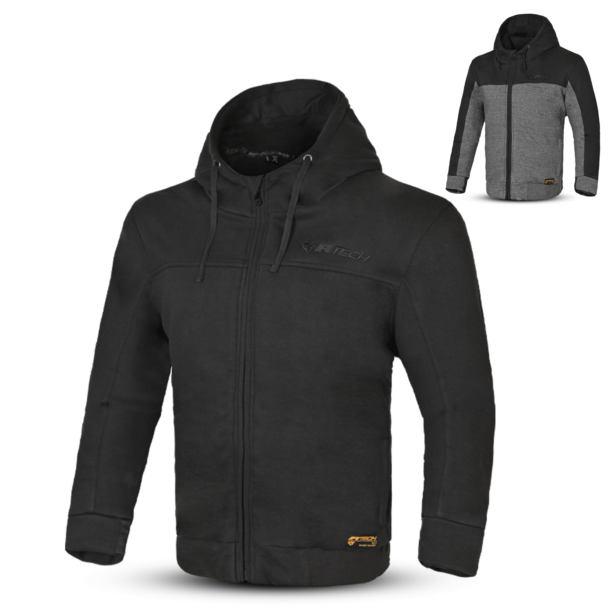 Maximo-Moto Unisex Black R-Tech Motorcycle Hoodie Ce Level 2 Armoured Motorbike Jacket Men’s Protective Biker Riding Gear Kevlar Reinforced Fleece Motorbike Clothing Casual Urban Rider Jacket