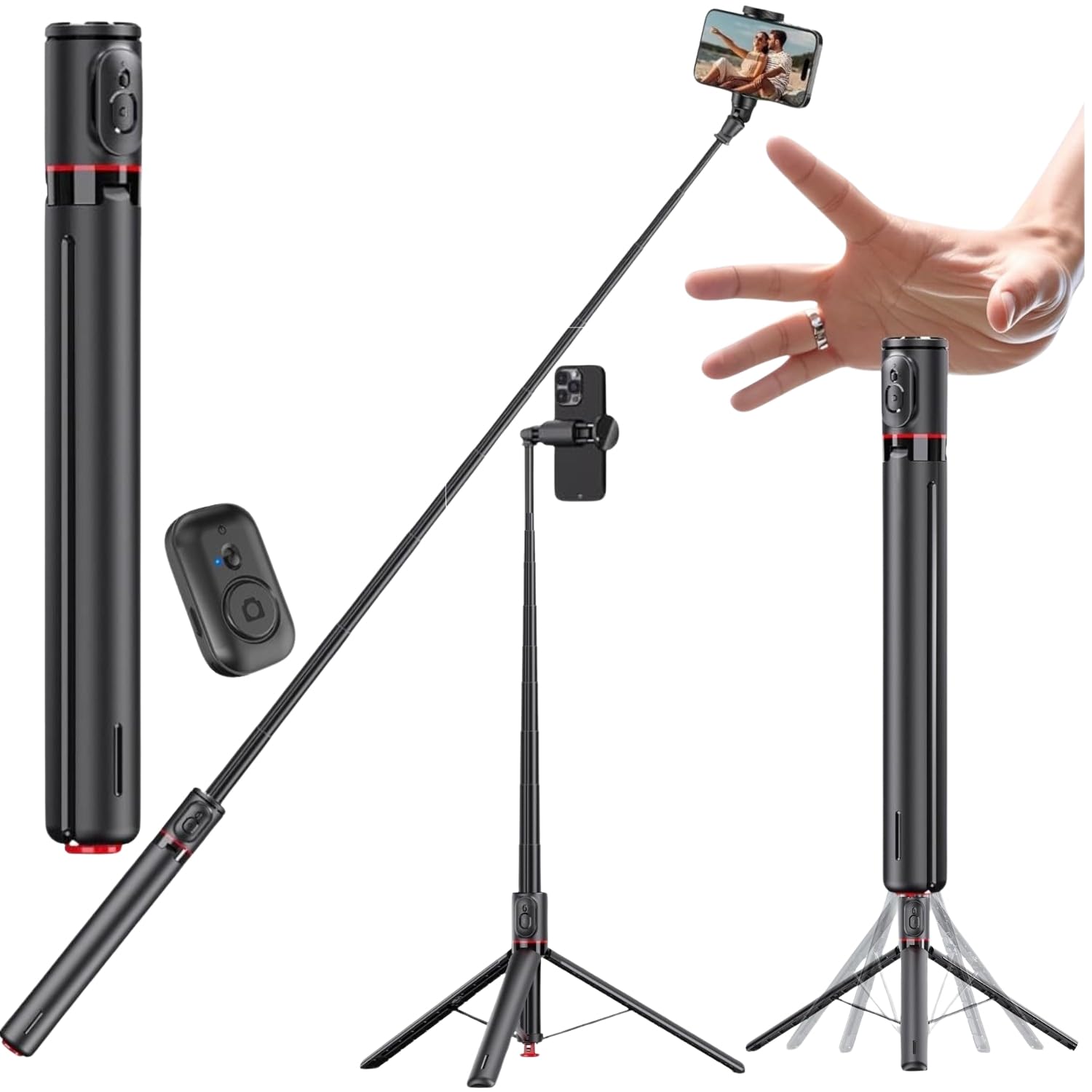 WeCool S7 Pro Long 69"/177CM Selfie Stick Tripod with Auto Pop Open Tripod Stand, 360° Rotation, Magnetic Remote, 8-Section Telescopic Pole with Premium Aluminum Build for Vlogging & Live Streaming-picture-13