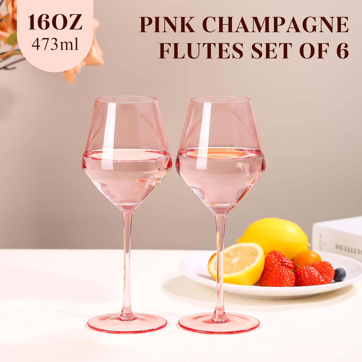 Pink Wine Glasses Set of 6-【Hand Blown】 Crystal Pink Wine Glasses With Tall Long Stem,Universal Size for White and Red Wine-Springtime Pink Wine Stemware for Home Decro 16oz - Image 7