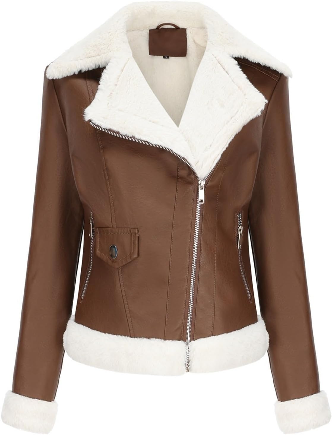 Womens Faux Leather Jacket Long Sleeve Zipper Short Moto Biker Coat Women's Leather Jacket