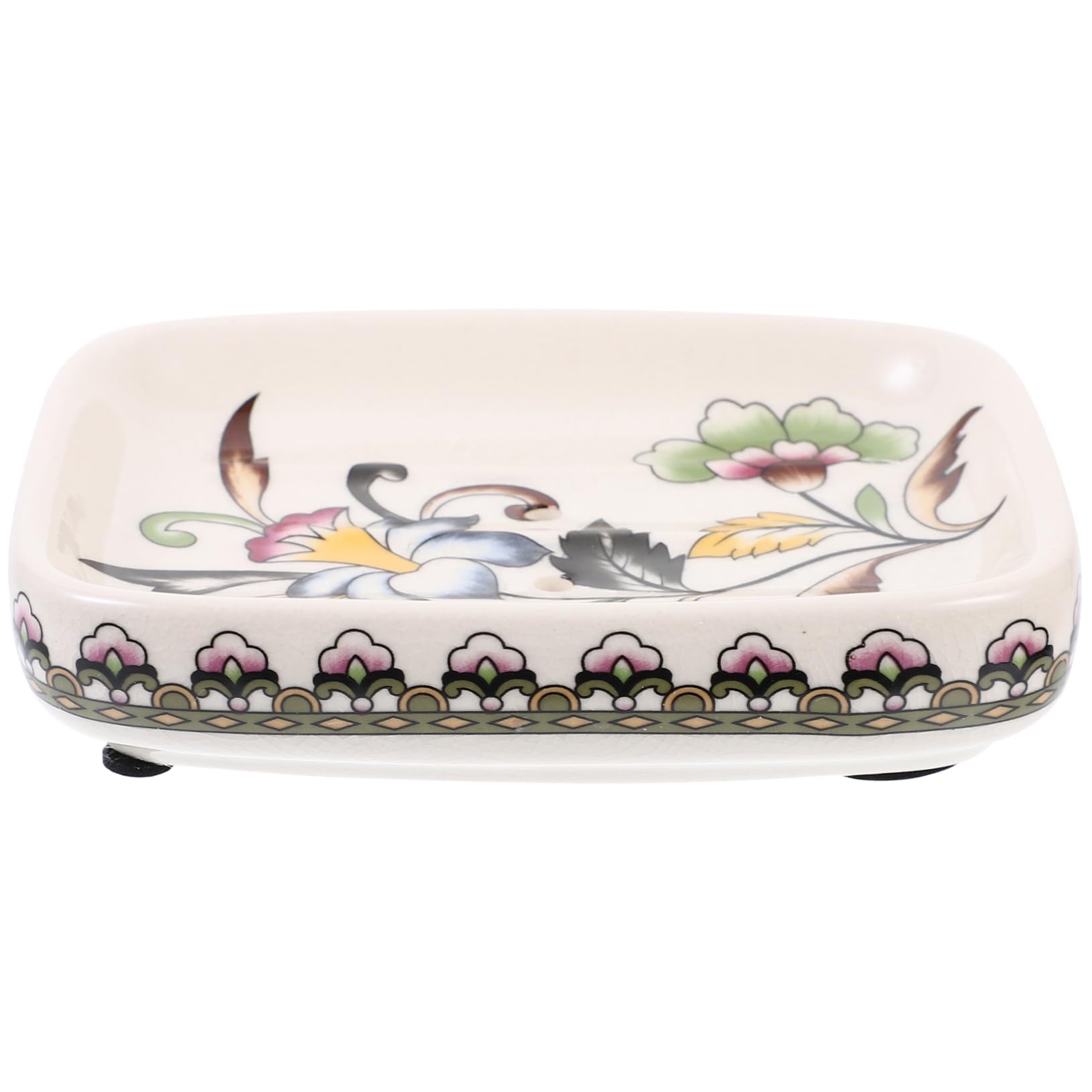 Amosfun Portasapone in Ceramica Stile Palazzo Design Autodrenante, Vassoio per Sapone Pratico e Decorativo per Cucina e Lavabo