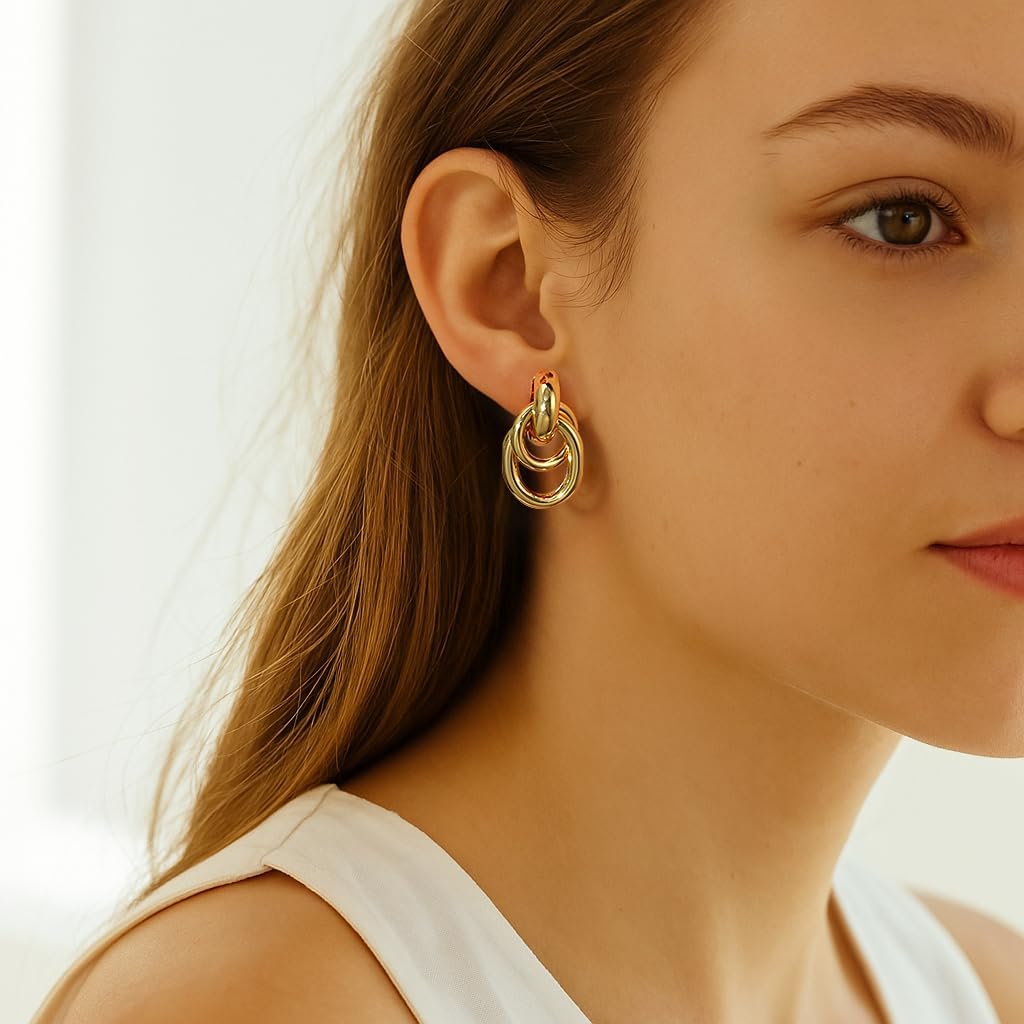 Small Gold Knot Earrings for Women Trendy, 14K Gold Plated Chunky Statement Drop Dangle Earrings, Lightweight Hypoallergenic Jewelry Gift for Women - Image 4