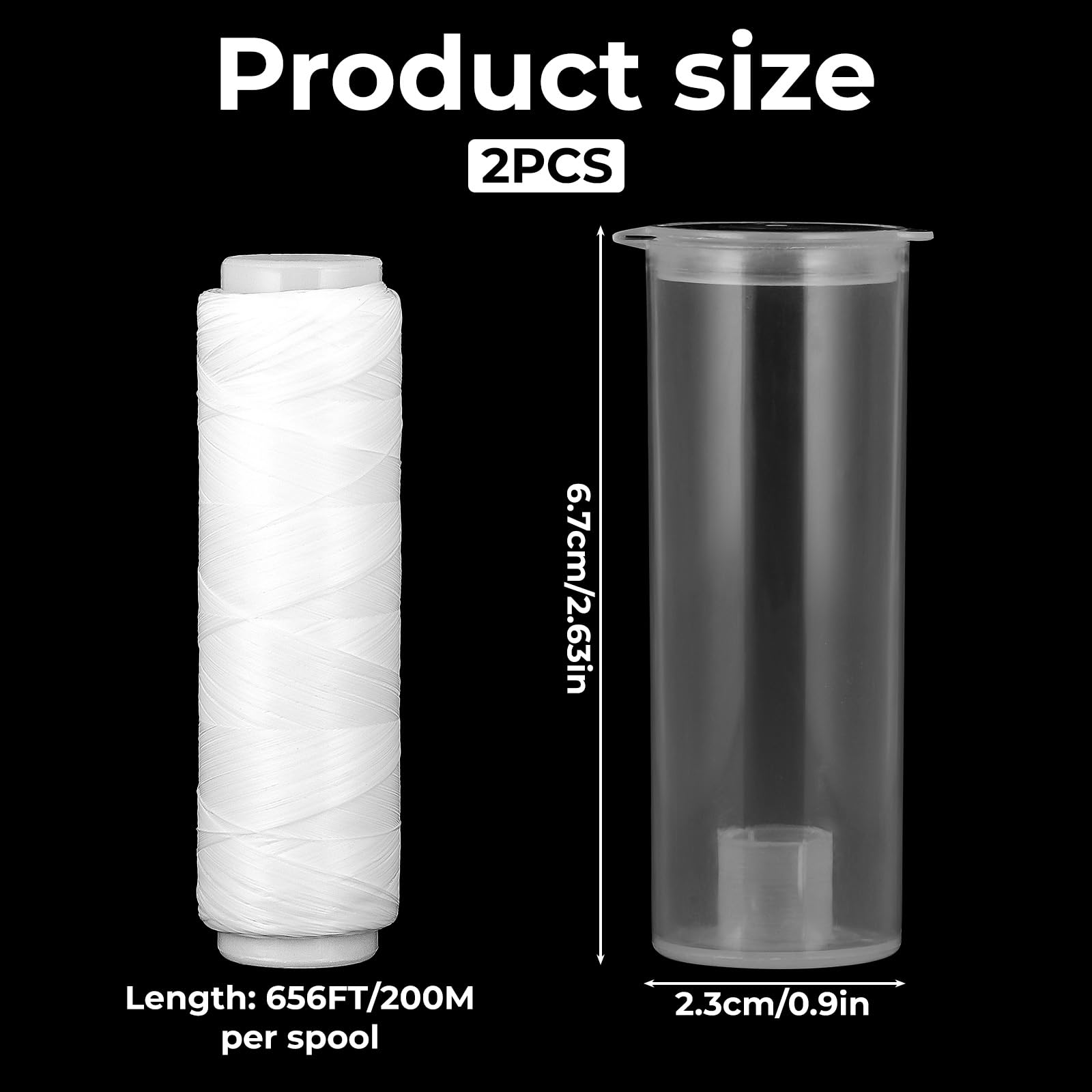 2 PCS Fishing Thread Bait Elastic 0.2 Mm Length Clear Fishing String Nylon Elastic Invisible Fishing Line Stretchy Bait String 656 Feet per Spool with Clear Storage Case
