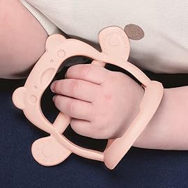 PETINUBE Baby Wrist Silicone Teether Soothing Pacifier for Infants 3+ Months Babies Made in Korea Anti-Dropping (Bear-Pale Peach Pack of 1)