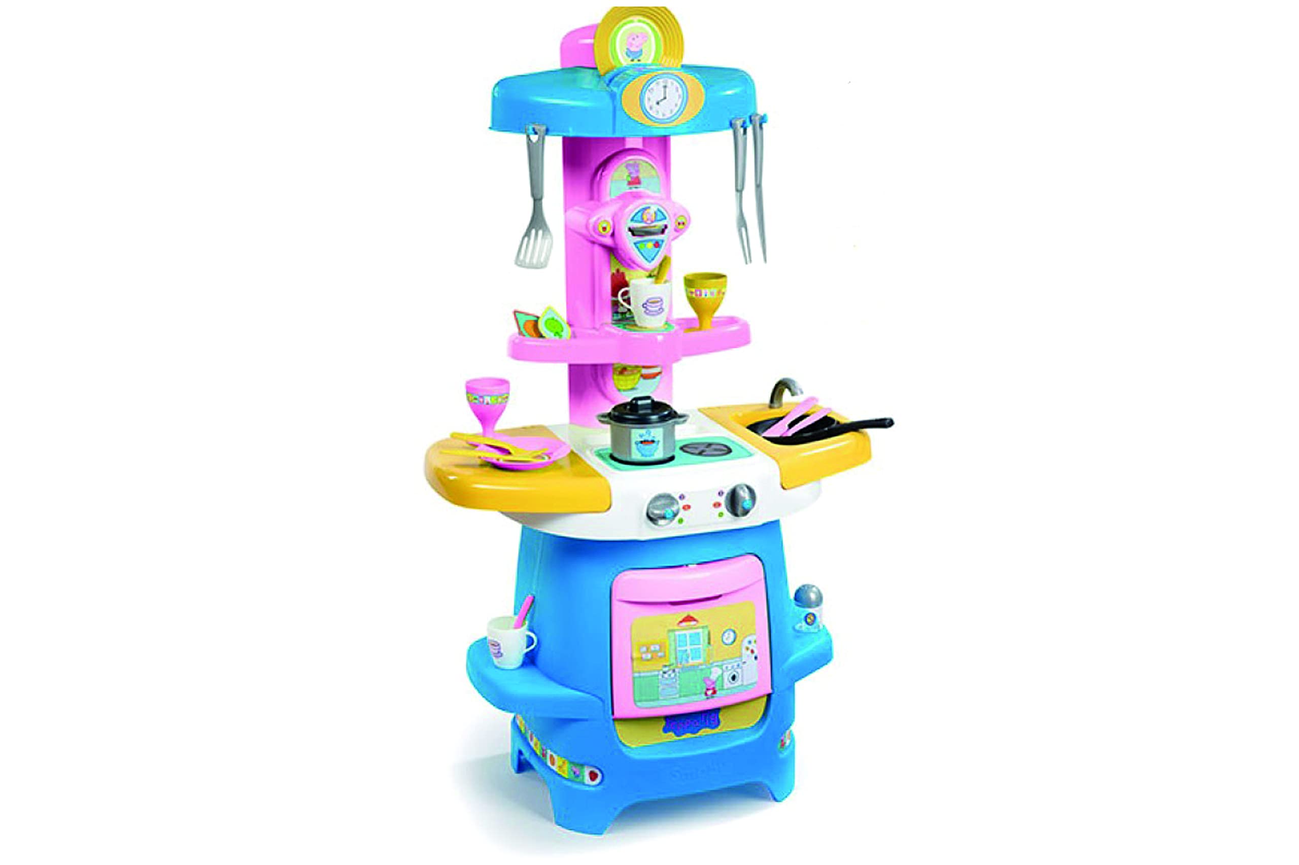 Smoby 310714 Peppa Wutz Cooky Küche Pig Large Kitchen with Lots of Dishes and Accessories, with Stove, Oven, Sink, Coffee Machine, for Children Aged 18 Months and Over, Pink