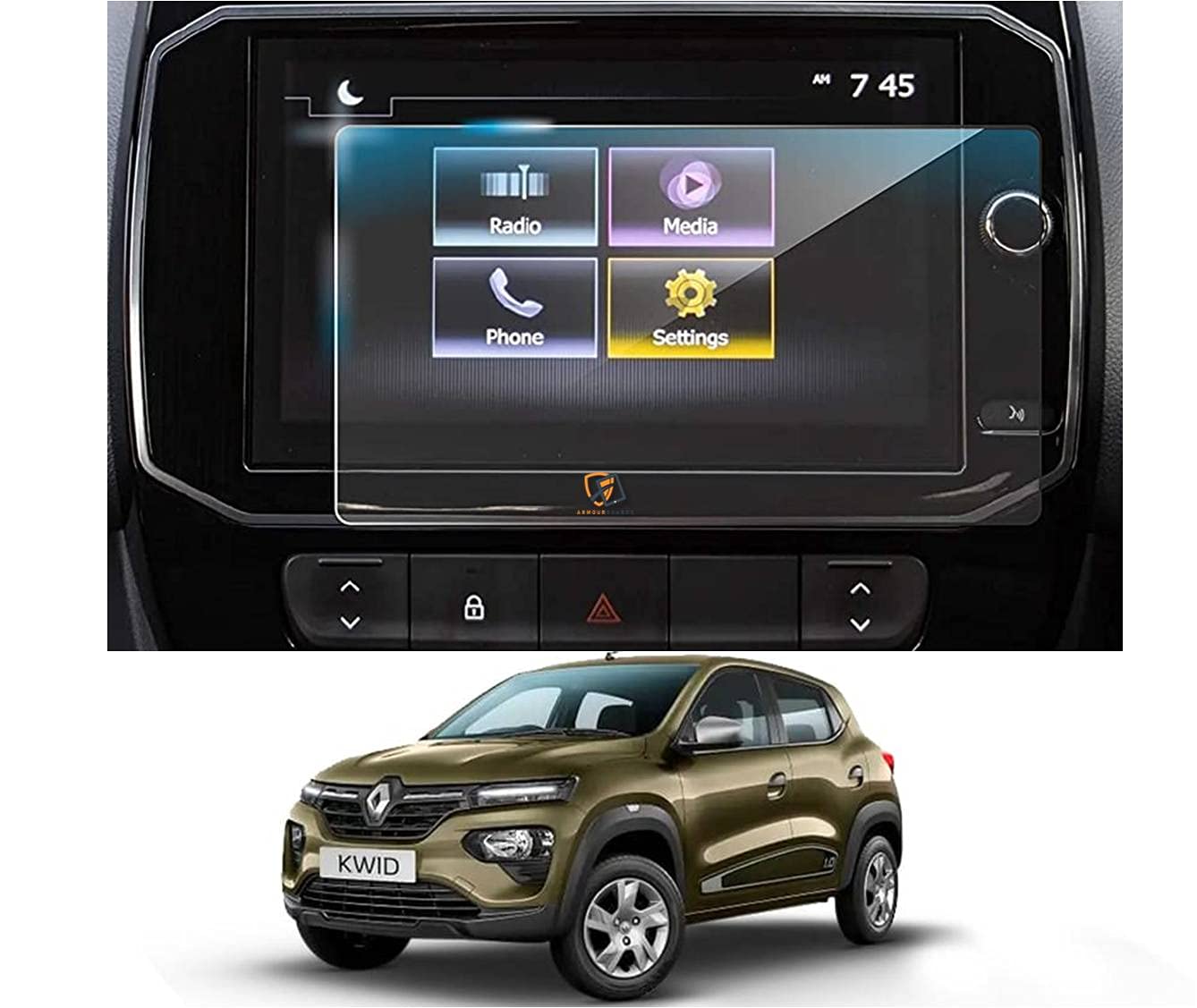 ARMOUR GUARDS RENAULT KWID CLIMBER NEW MODEL (2019) (8 INCH) Car Infotainment System Accessories Unbreakable Screen Guard (Petrol & Diesel) (Transparent)-image-48