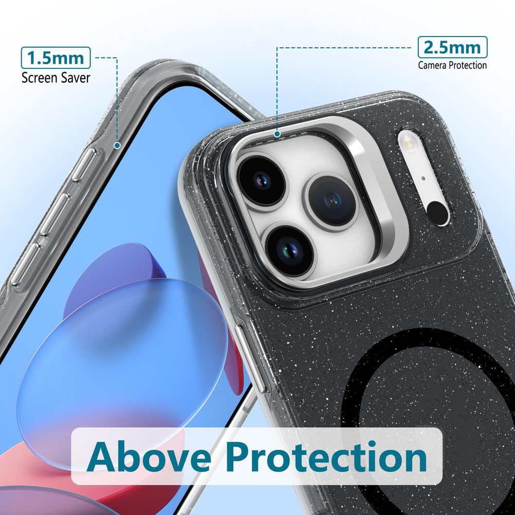 Magnetyczne etui do iPhone 17 Pro Max / 17 Pro / 17 Air/17, matowe etui na telefon komórkowy z klapką stojaka, brokatowe, stylowe, smukłe etui, czarne, 17 Pro