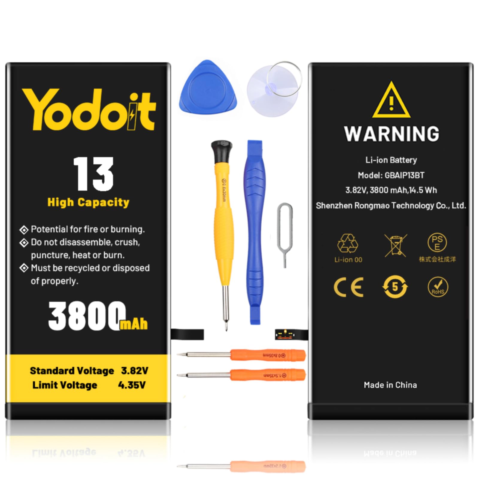 Yodoit for iPhone 13 Battery Replacement 3800mAh Battery High Capacity 0 Cycle Replacement with Repair Tool Kit & Adhesive