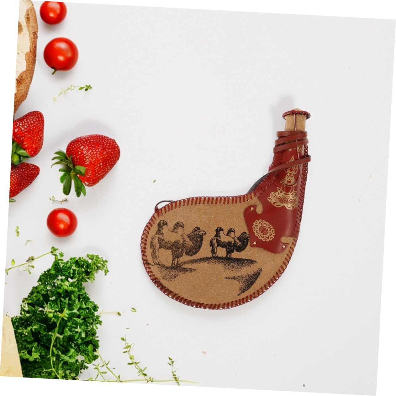 LABRIMP Antike Wassersack Tasche aus Pu Leder 2 Stück für Reise und Wandern | Traditionelle Bota Tasche, Leicht zu Reinigen und Tragbar, Historisch Inspiriertes Design
