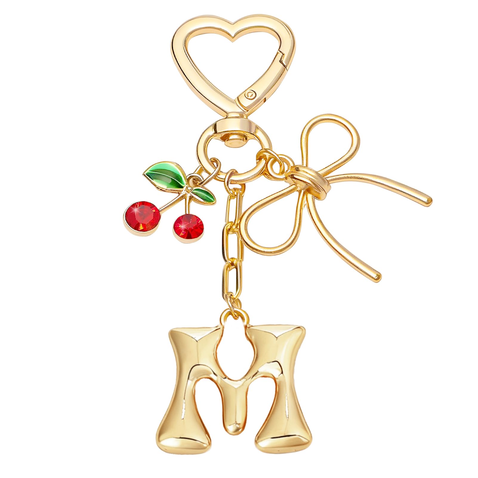 Snylcce A to Z Cherry Heart Keychain, Personalized Initial Letter Keyring with Cute Cherry and Heart Design for Women, Kawaii Key Chain for Purse Bag Decor, Wedding Party Favor Gifts