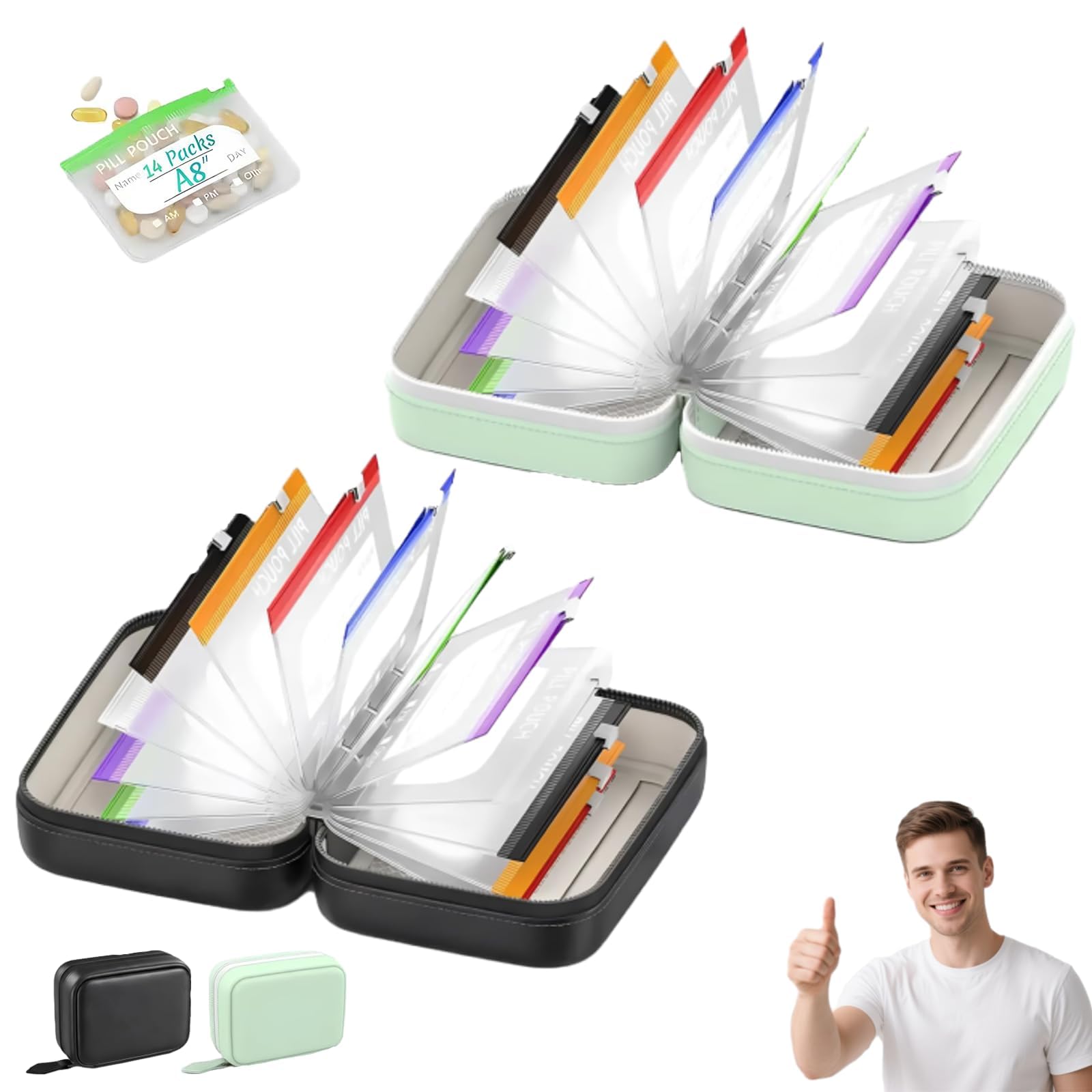 Waterproof Pill Organizer Set 14-Piece Travel Medicine Case Crush-Resistant Zippered Pouch