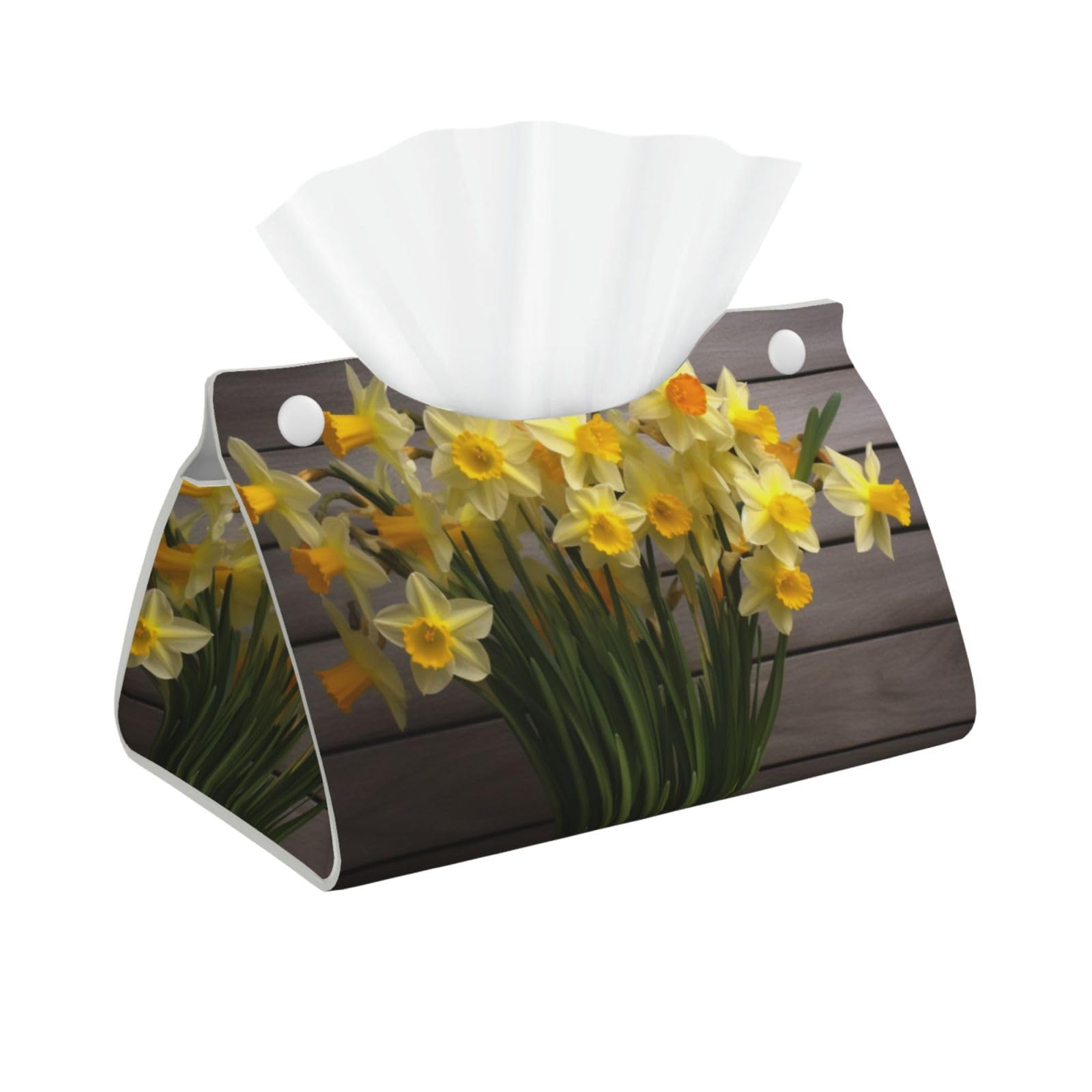 Bouquet of Daffodils Print Tissue Box Cover Foldable Tissue Storage Box Leather Tissue Cube Box Holder for Living Room Bedroom Office Car Home Decor