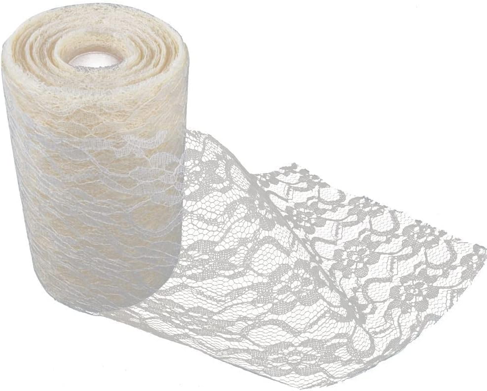 YFMD Wedding Home Ivory/Creamy Lace Roll Ideal For Table Runner, Chair Sash, Vintage Style Decoration(6" x 25 yards)