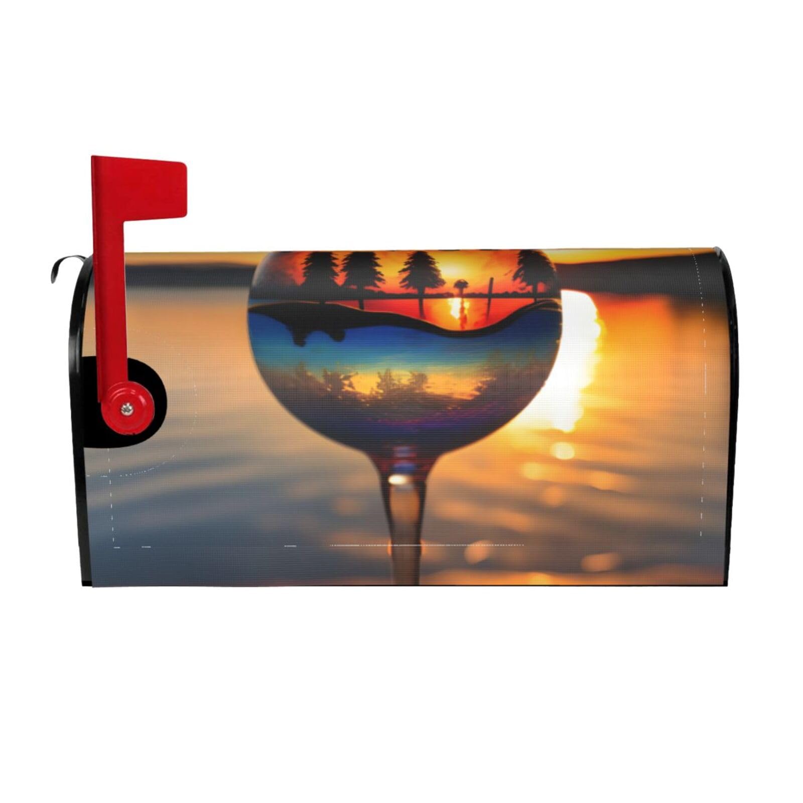 Sunset Wine Glass Print Mailbox Cover Wraps Post Letter Box Cover Decor For Outside Garden Yard Farmhouse Home
