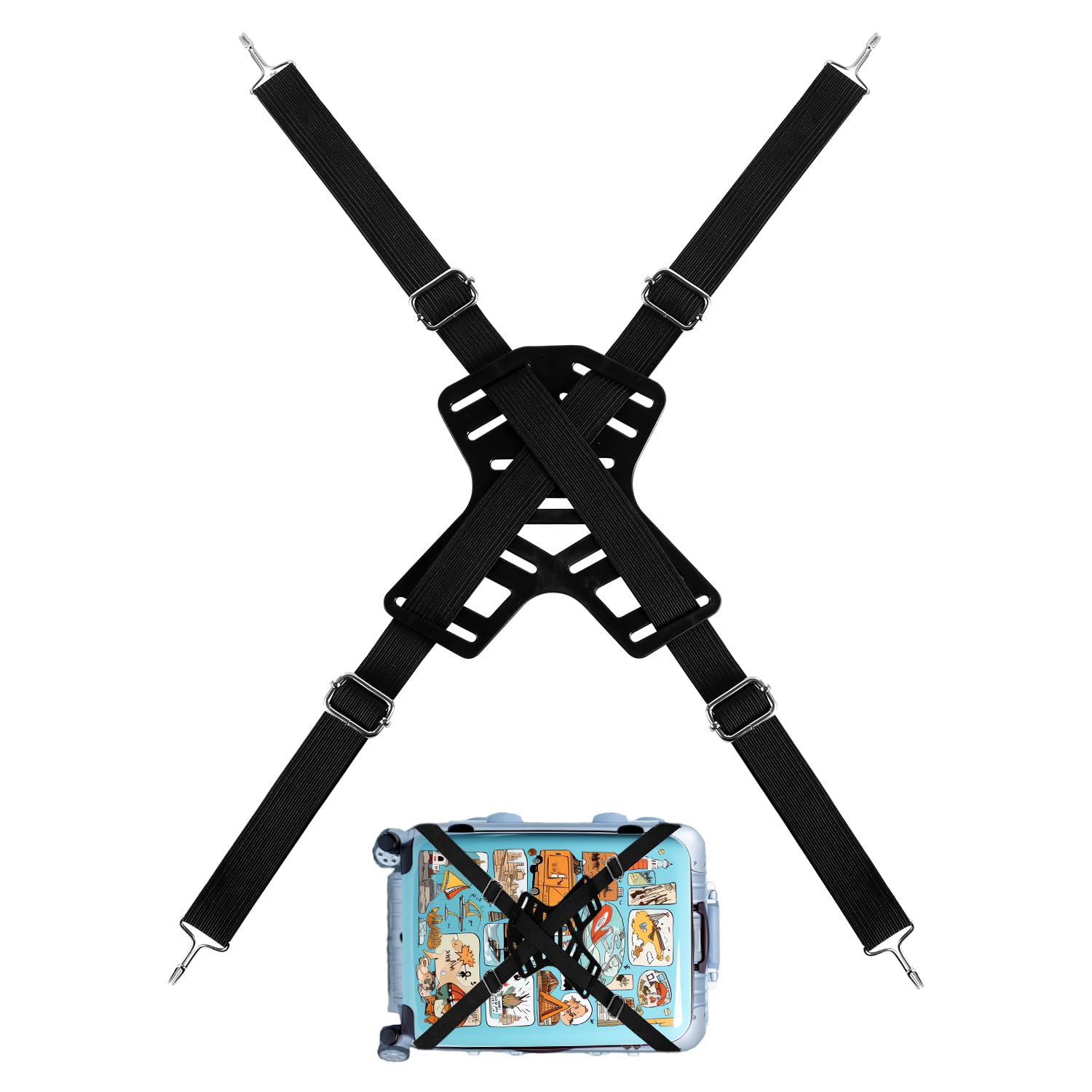 Elastic Bungee Strap, 4-Way Flat Bungee Cord with Hooks Adjustable Tie Down Bungee Cords Luggage Bungee Strap Bike Rack Bungee for Securing Luggage