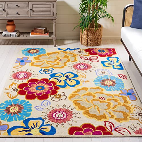 Safavieh Four Seasons Collection FRS467B Hand-Hooked Floral Area Rug, 5' x 7', Ivory / Multi