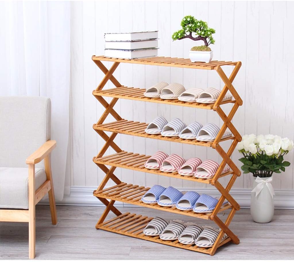 Home Decoration Multifunction Solid Wood Shoes Shelf Space Simple Multi-Layer Shoe Cabinet Multi-Function Dustproof Dormitory Home Free Installation Foldable,60X28X96Cm