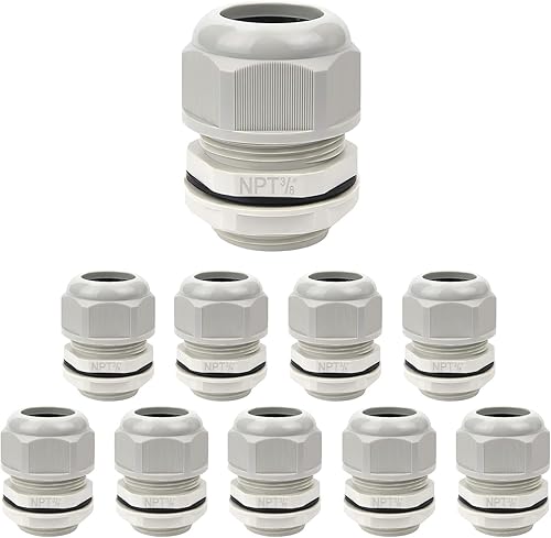 Miniatura 8 de LeMotech Paquete de 5 prensaestopas NPT de 34 pulgadas, impermeables, ajustables, conectores de cable de 0.492-0.709 in, juntas de nailon negro con