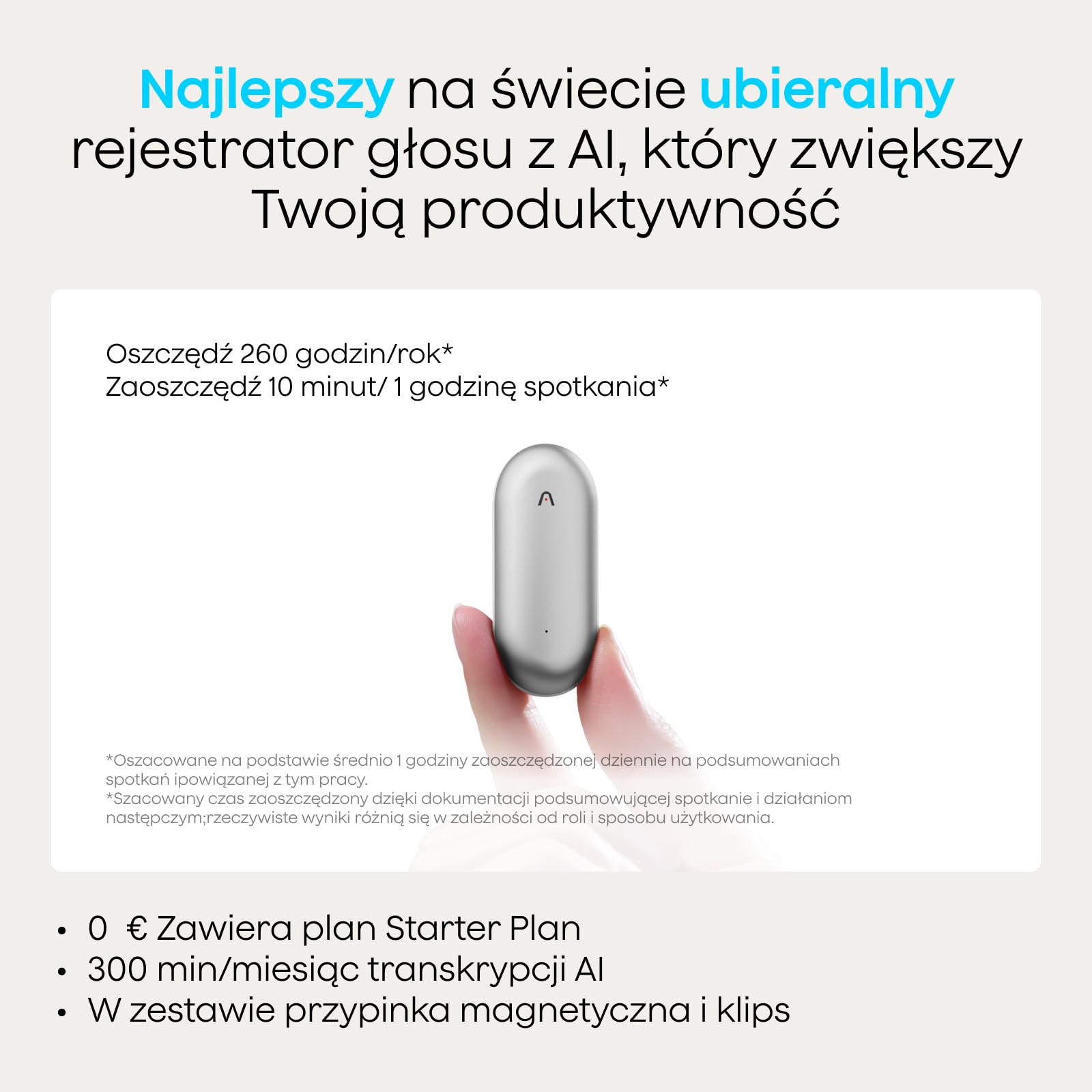 Plaud NotePin Dyktafon AI Wearable Transkrypcja i Podsumowania | Dyktafon AI, 2 Akcesoria, dla Profesjonalistów, Spotkania, Wywiady, Wykłady, Teams, 112 Języków, Find My