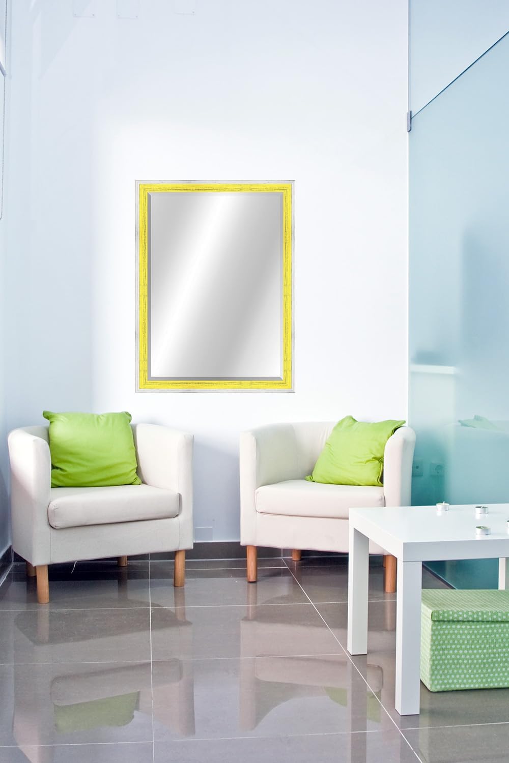 Craig Frames White and Yellow Wall Mirror for Bathroom, Living Room, Vanity, Horizontal or Vertical Wall Hanging, 22x28 Inch