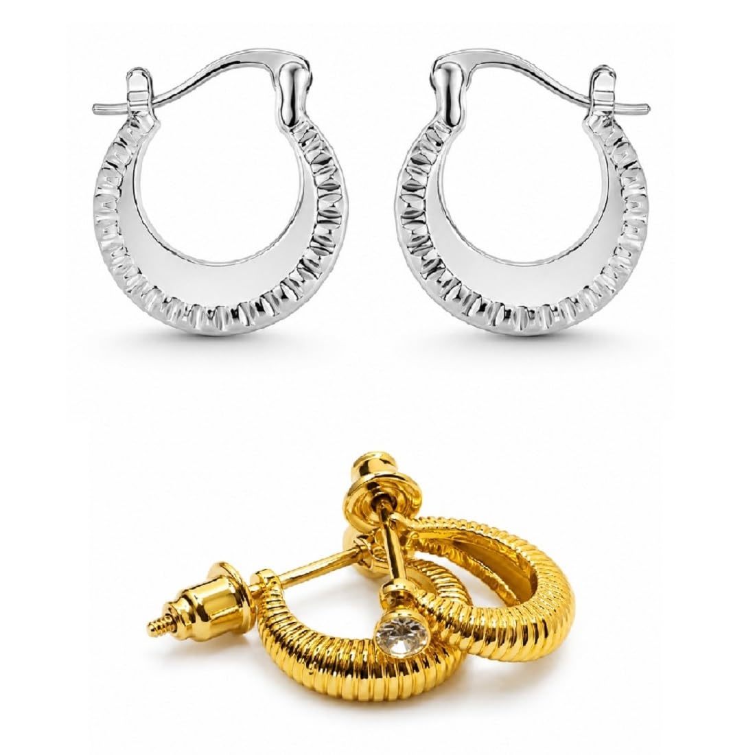adhvik Combo of Men Golden Shell Stylish Bali Pair Ear Earrings & Silver Chand Bali Ear Earrings, Premium Finish, Daily Wear-picture-19