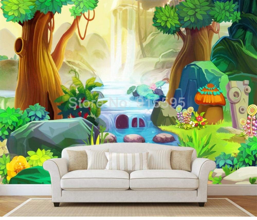 Papier peint mural 3D forêt et rivière avec effet visuel agrandissant 400x280cm