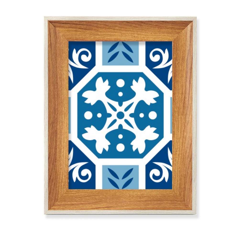 Cadre de photo en bois bleu et tableau d'art abstrait marocain