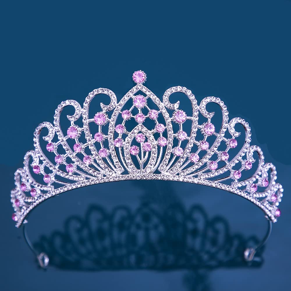 Diademy i korony dla kobiet, barokowe proste geometryczne kryształowe korony ślubne tiary damskie opaski korona z kryształków konkurs diadem ślubne akcesoria do włosów.Clear,Pink,Silver