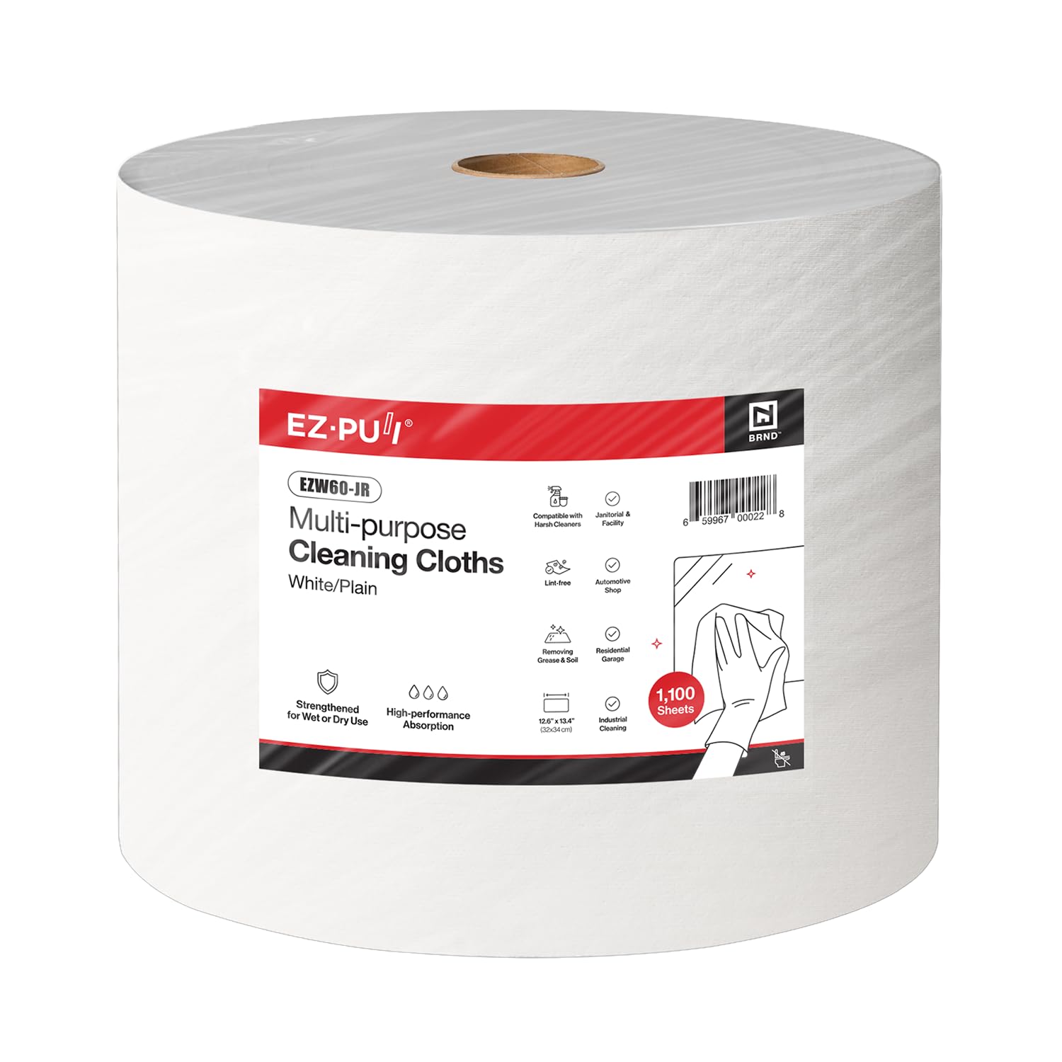 EZbrnd Multi-Purpose Cleaning Cloths Towels, Jumbo Roll, White Shop Towels, 1100sheets/roll [X60]