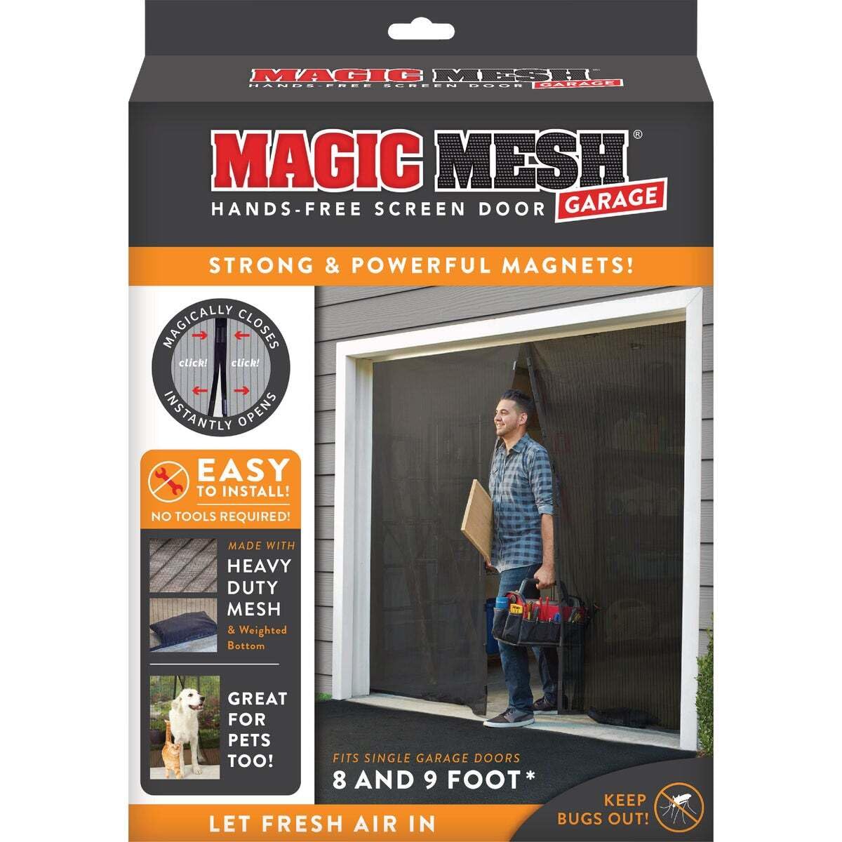 Magic Mesh Garage- zanzariera magnetica a mani libere, adatta per porte singole da garage, 2,3 e 2,4 m