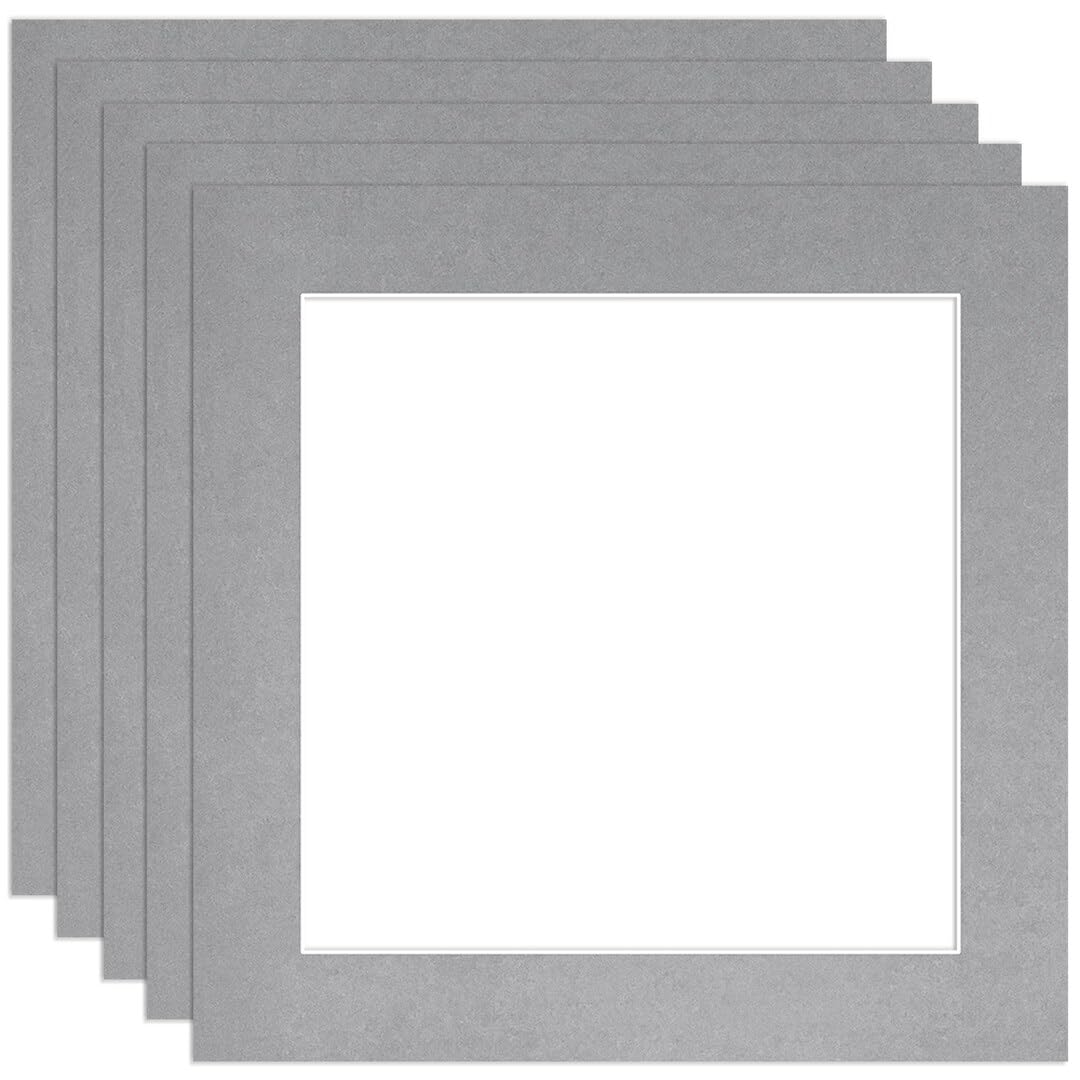 Procut Global 8x8" Silver Picture Mounts to Fit 6x6" Aperture - Precision Cut Cardboard Photo Mount - Ideal for Frames, Prints, Artwork & Certificates - Sizes & Colours Available - 5 Pack โ image 1