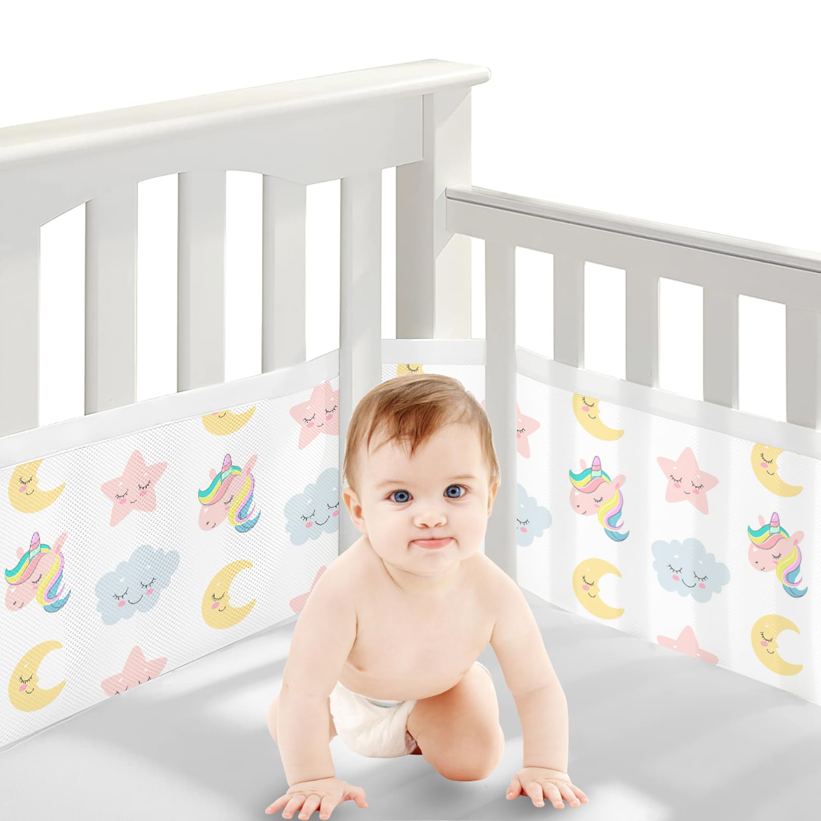 Bizcasa 2 Stück Bettumrandung Babybett,Babybett Umrandungen Breathable Netzgewebe Umrandungen,4-Seitiges Netzfutter, Kinderbett Schutz für Kinderbetten-Verstellbar,Abnehmbar -340cmx30cm + 160cmx30cm