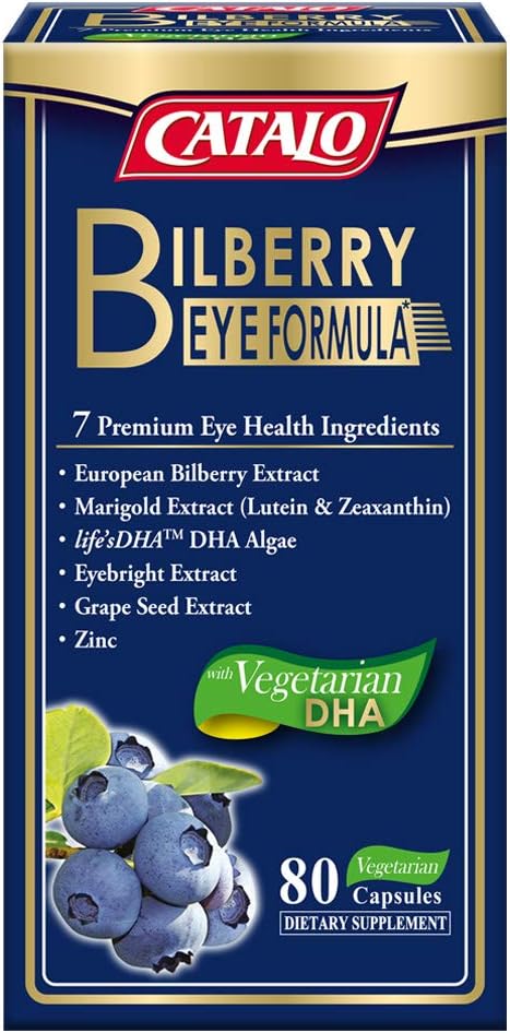 CATALO - Bilberry Eye Formula, Relieve Eye Fatigue, Re-Hydrating, Eye Protection, Bilberry Extract, Lutein and Zeaxanthin from Marigold Extract, 80 Vegetarian Capsules