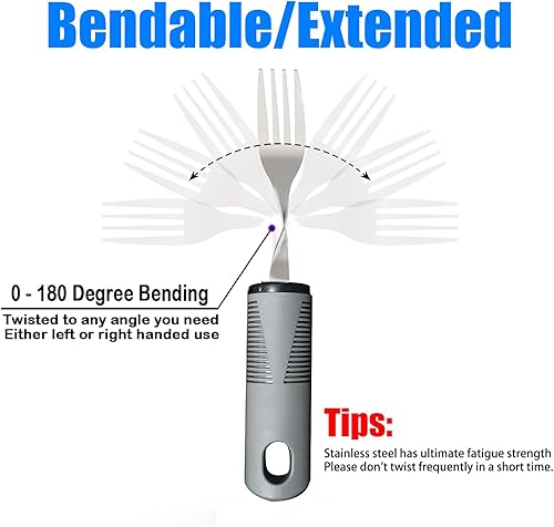 Miniatura 5 de Parkinson's Aids for Living - Vajilla flexible de 3 piezas, abridor de botellas universal para puños y tarros y abridor de tapa, juego de utensilios