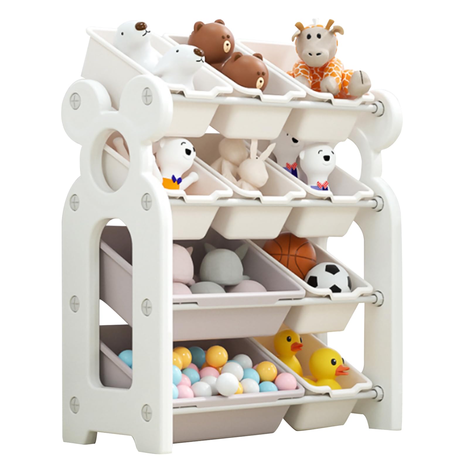 DAYONGKids Toys Storage Organizer, Large Capacity Toy Organizer Rack 4 Tiers Shlef with 10 Removable Storage Bins For Toys and Books Storage in Bedroom Playroom Living Room(A-White-66 * 36 * 86cm)