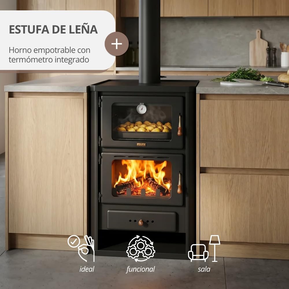 Prity FG - Estufa de leña con horno | Placa de hierro fundido | Certificado CE | Cocina de granja | Cumple con la norma EN 13240