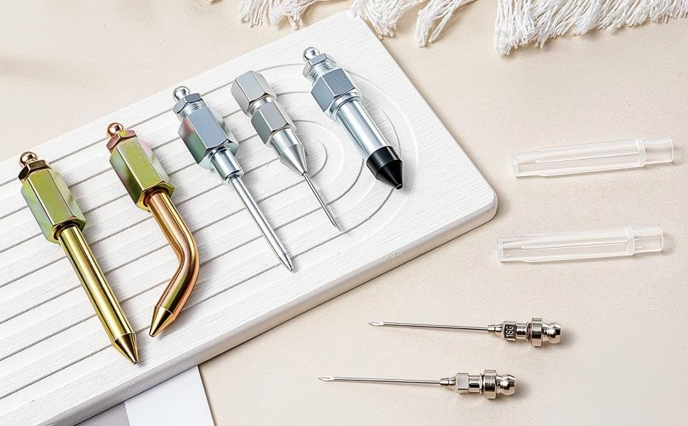 7PCS Grease Gun Needle Tips Accessories Kit Set Mini Needle Dispenser Rubber Joint Nipple Straight Nozzle Coupler Elbow Fittings Adapter Detachable Injector for Narrow Tight Small Confined Spaces