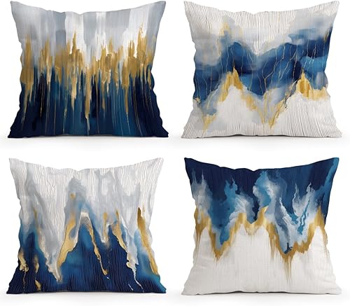 Vista 14 de OBSEDE - Fundas para cojín de mármol negro y dorado abstracto, 18 × 18 pulgadas, juego de 4, fundas para cojines de sofá, cama, salón, decoración