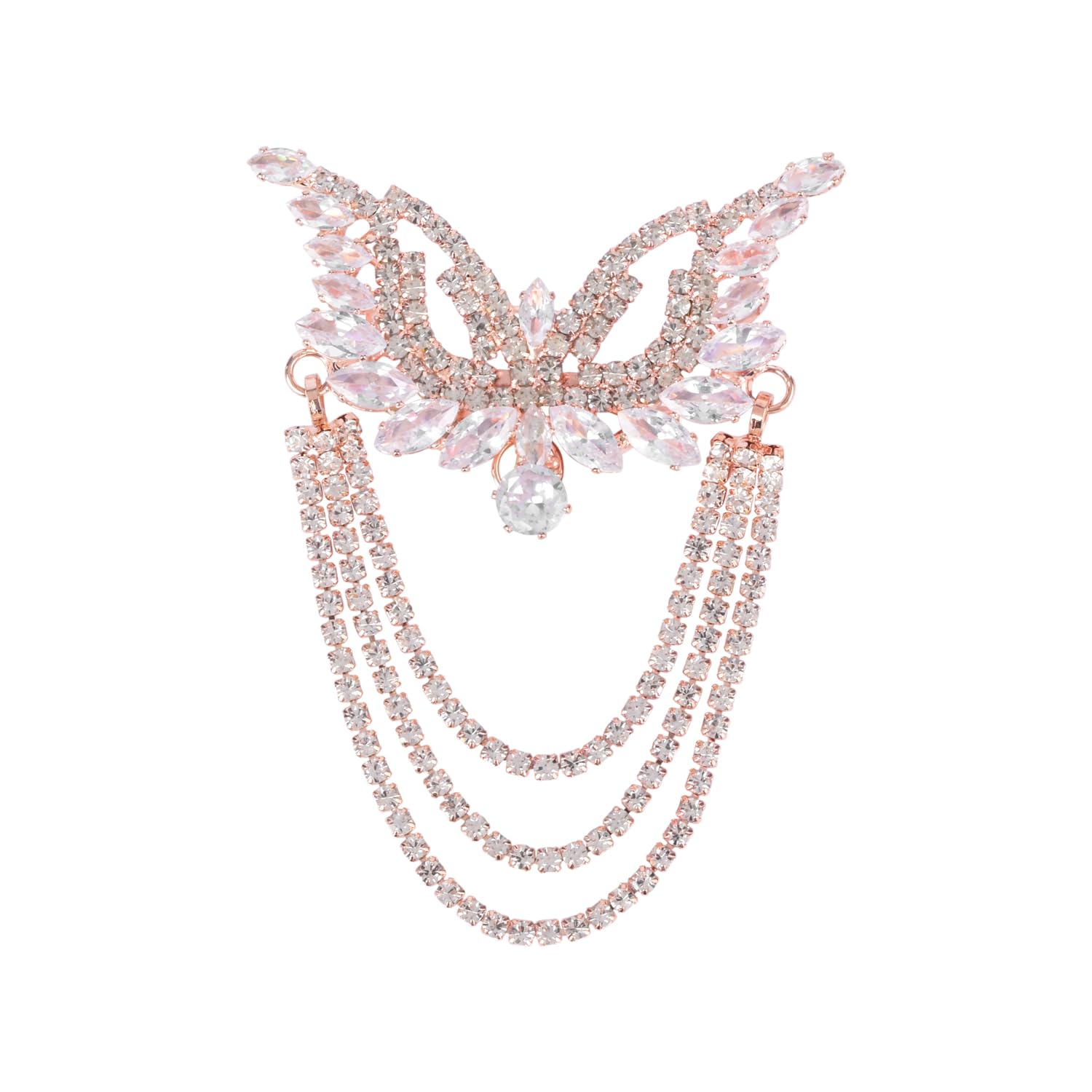 Gold Plated Traditional Butterfly Design Brooch with Simulated Stones and Triple Chain for Men’s Suits and Sherwanis-image-14