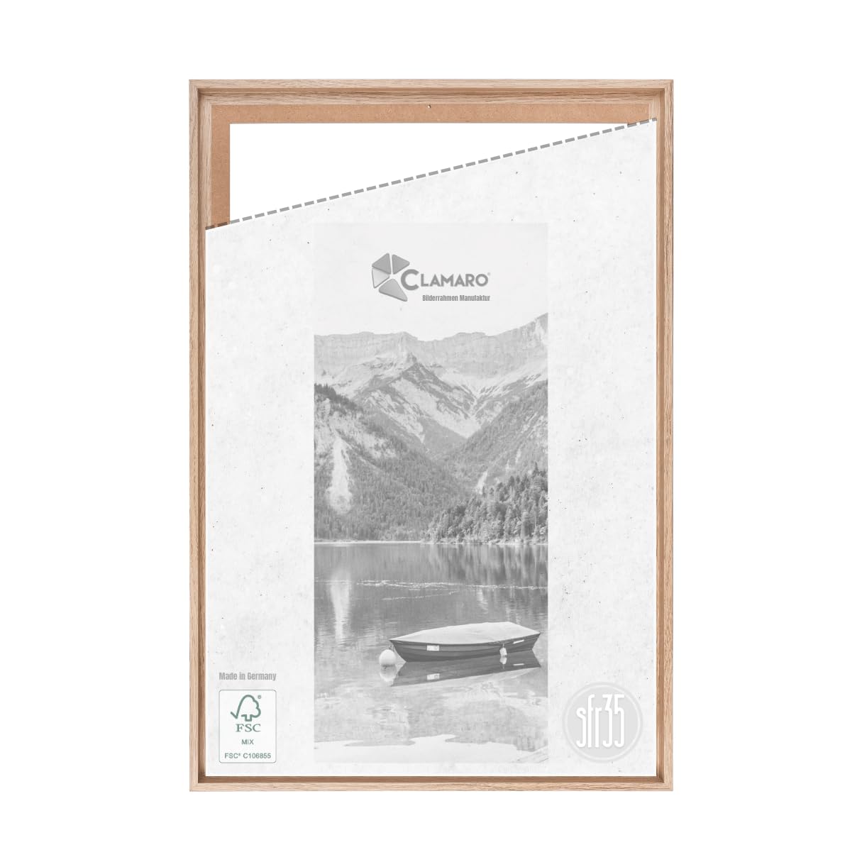 CLAMARO 'SFR35' Shadow Joint Frame for 40 x 80 cm Stretcher Frame Light Oak MDF Wood Picture Frame for Stretcher Frame Canvas Includes Hanger and Mounting Material