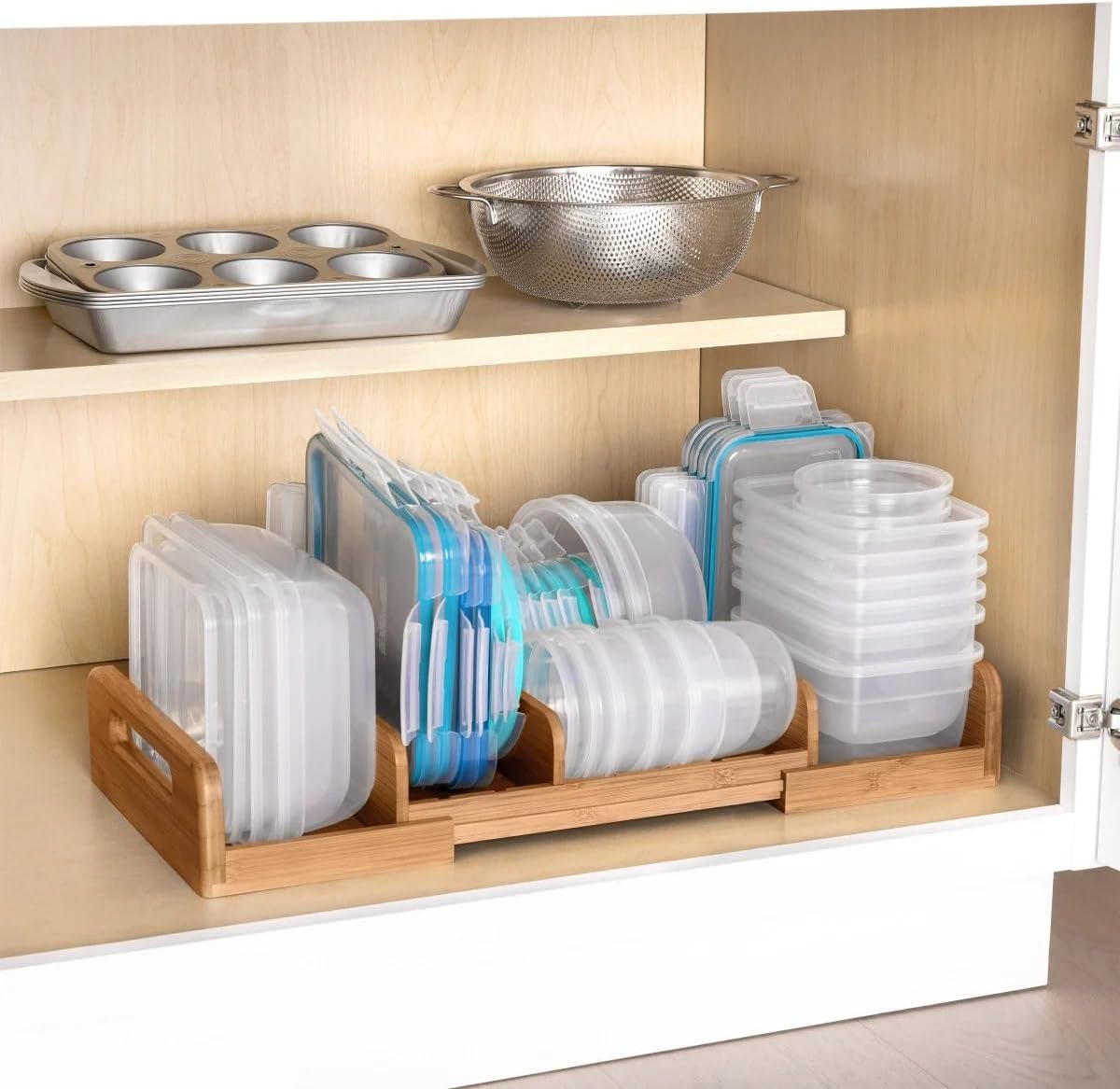 Seville Classics Expandable Cabinet Organizer, Brown Bamboo, 12.83" x 22.5" x 3.23" H