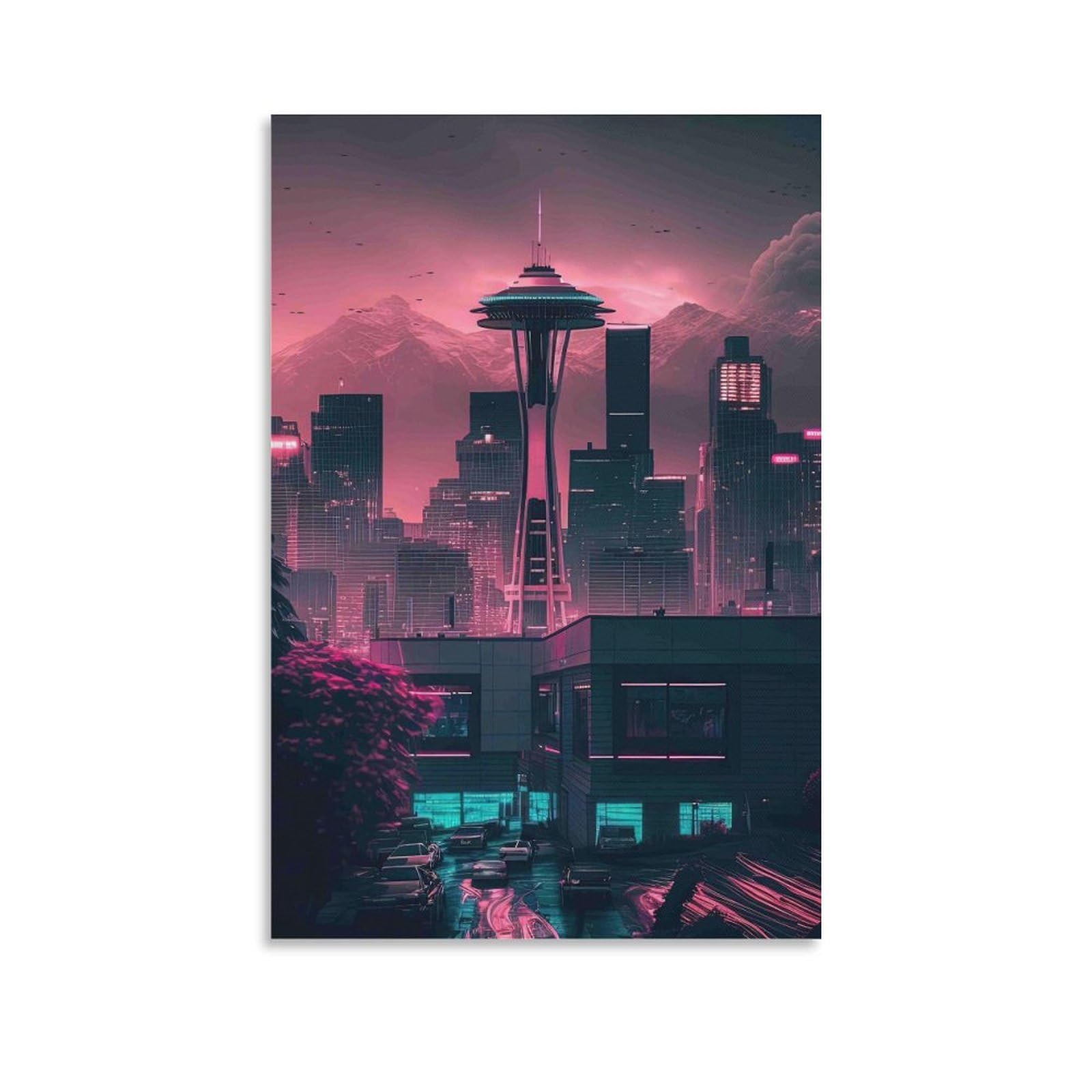 DHBANEIOK Cyberpunk Cityscape Wall Decor Poster Canvas Prints Picture Modern Wall Art Picture Wall Hanging for Bathroom Wall Decor 20x30inch(50x75cm)