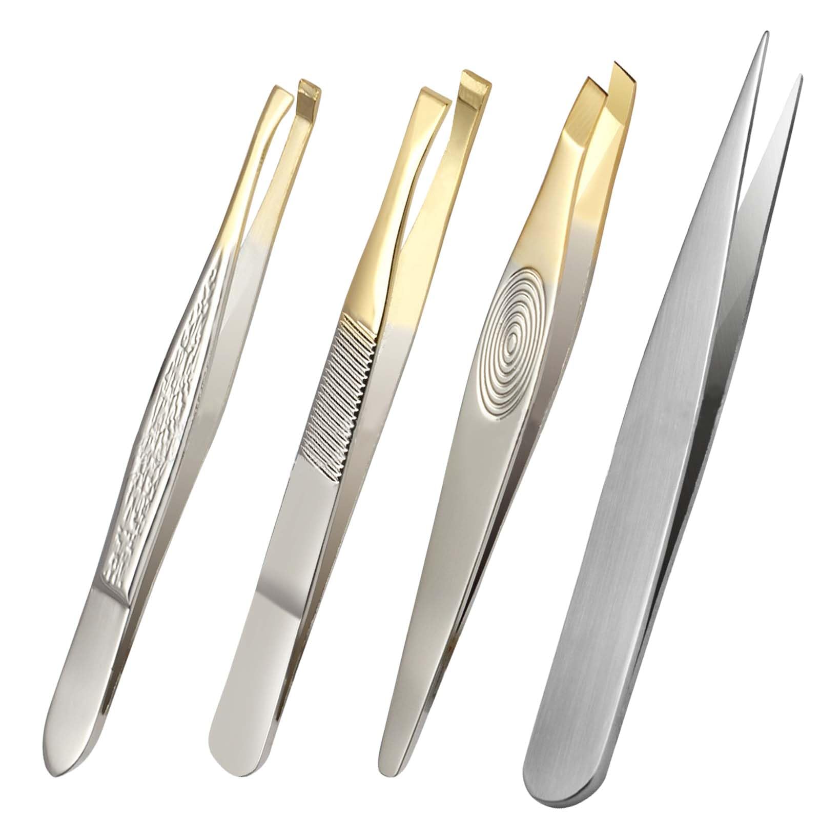 Cozlly 4 Piezas Pinzas Profesionales para Cejas, Pinzas Depilar Acero Inoxidable, Pinzas Depilar Cejas, Pinzas Depilar Profesionales, Pinzas Depilar para Pestañas/Vellos Encarnados/Vellos de Barba