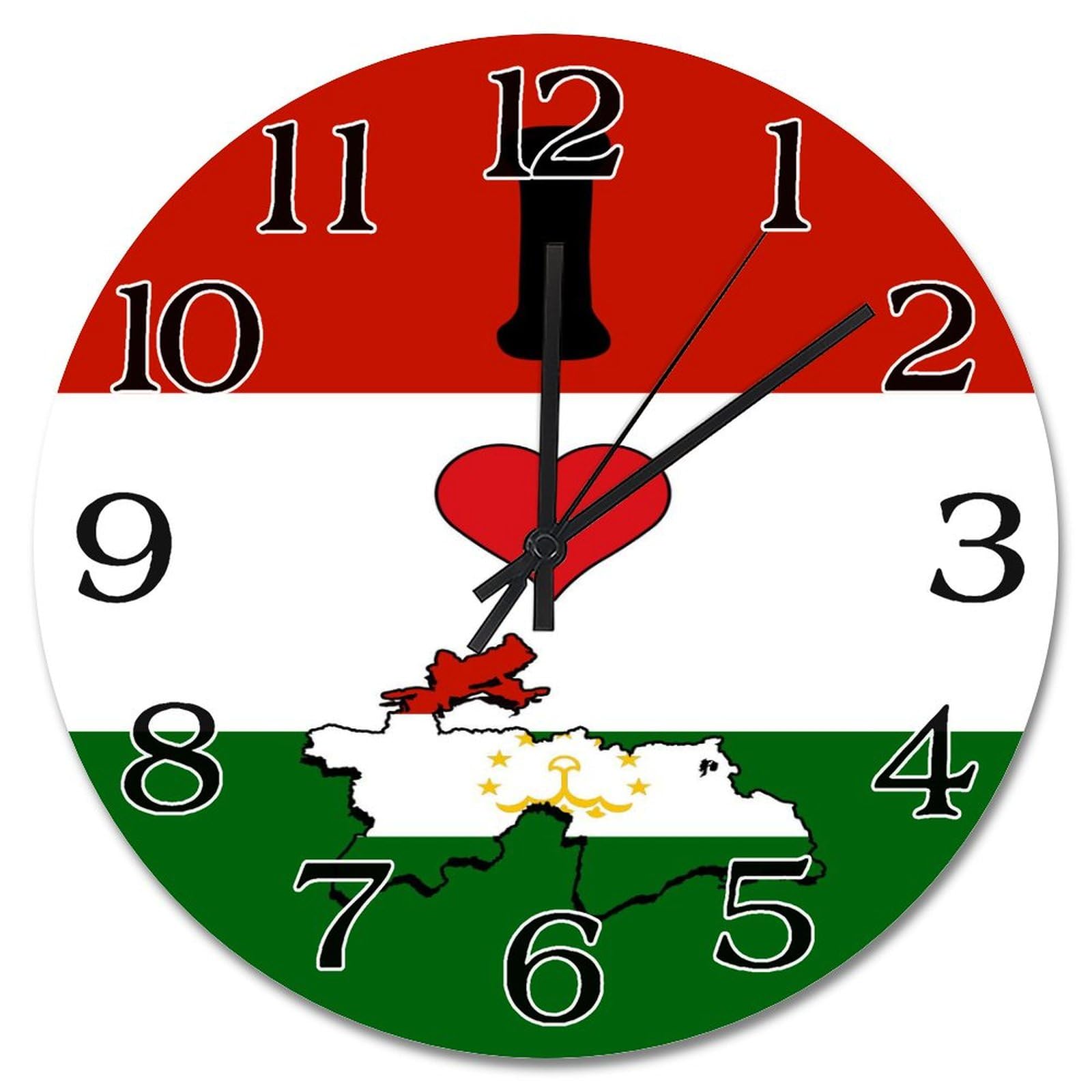 Horloge ronde Tadjikistan I Love My Country de 38 cm pour decoration murale