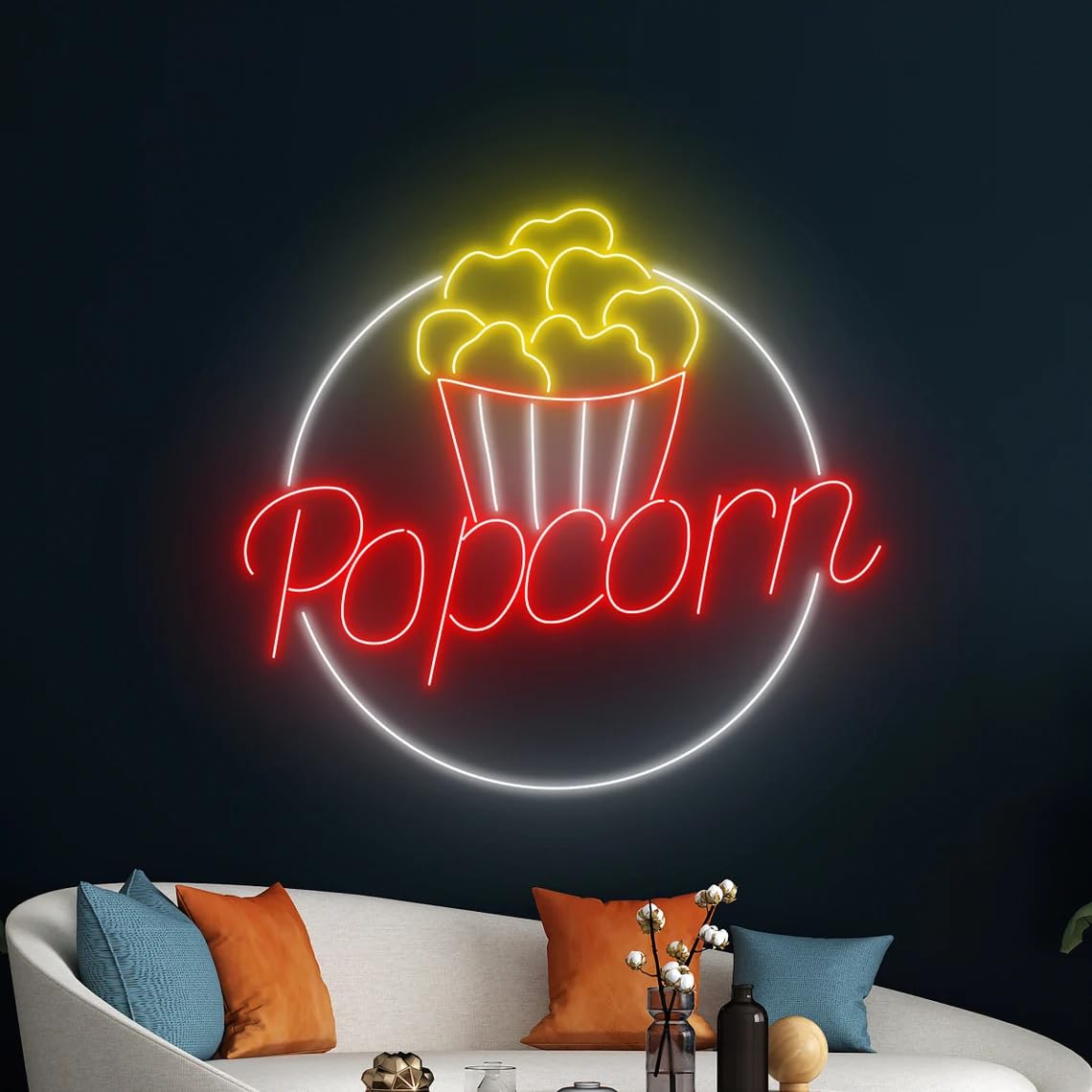 Popcorn Neon Sign, Popcorn Led Light Movie Theater Room Wall Decor, Cinema Film Neon Lights
