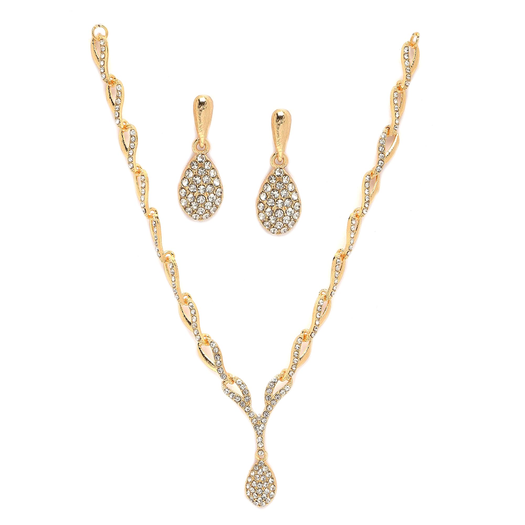 ZENEME Oxidised Silver-Plated Cubic Zirconia Studded Teardrop Shaped Necklace With Earrings Jewellery Set For Girls and Women (Gold) (B0CGVLVDL2) Amazon Price History, Amazon Price Tracker